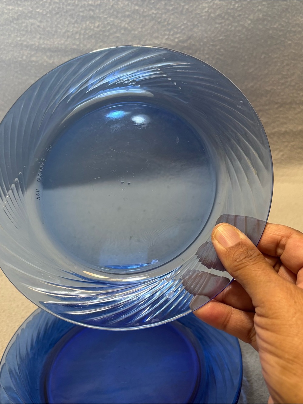 Vtg. Pyrex Festiva Cobalt Blue Swirl Glass Salad Plates - Set of 3 - Picture 5 of 6